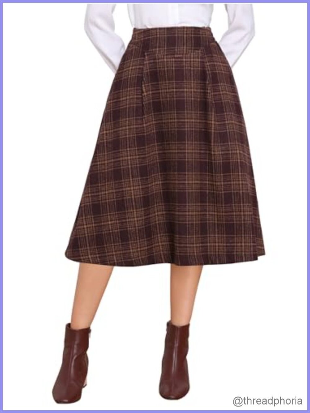 Vintage Plaid High Waist A-Line Midi Skirt with Pockets